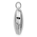 Sterling Silver Heart Locket Pendant with Diamond, Starburst Engraving, Photo Holder