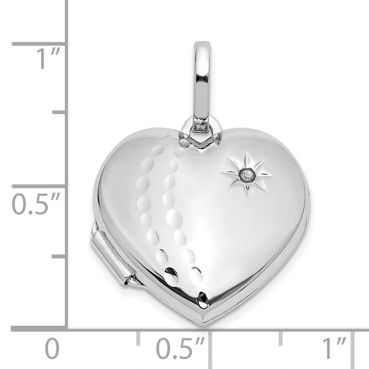 Sterling Silver Heart Locket with Diamond Accent and Starburst Engraving for Women