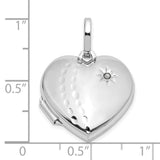 Sterling Silver Heart Locket with Diamond Accent and Starburst Engraving for Women