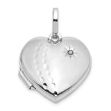 Sterling Silver Heart Locket with Diamond Accent and Starburst Engraving for Women