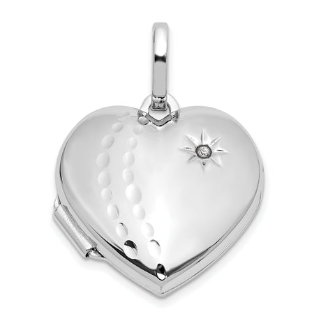 Sterling Silver Heart Locket with Diamond Accent and Starburst Engraving for Women