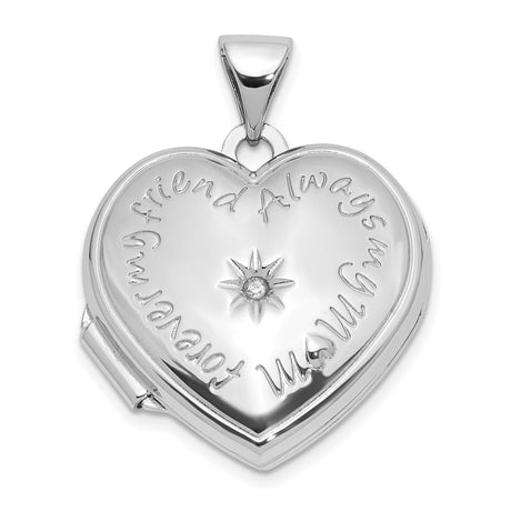 Sterling Silver Heart Locket Pendant with Diamond Accent, Always My Sister Forever My Friend