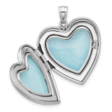 Sterling Silver Heart Locket Pendant with I Love You Engraving and Pink Floral Detail