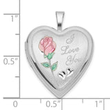 Polished Satin Epoxy 20mm I Love You Heart Locket Charm Pendant in Real 925 Sterling Silver