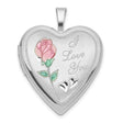 Polished Satin Epoxy 20mm I Love You Heart Locket Charm Pendant in Real 925 Sterling Silver