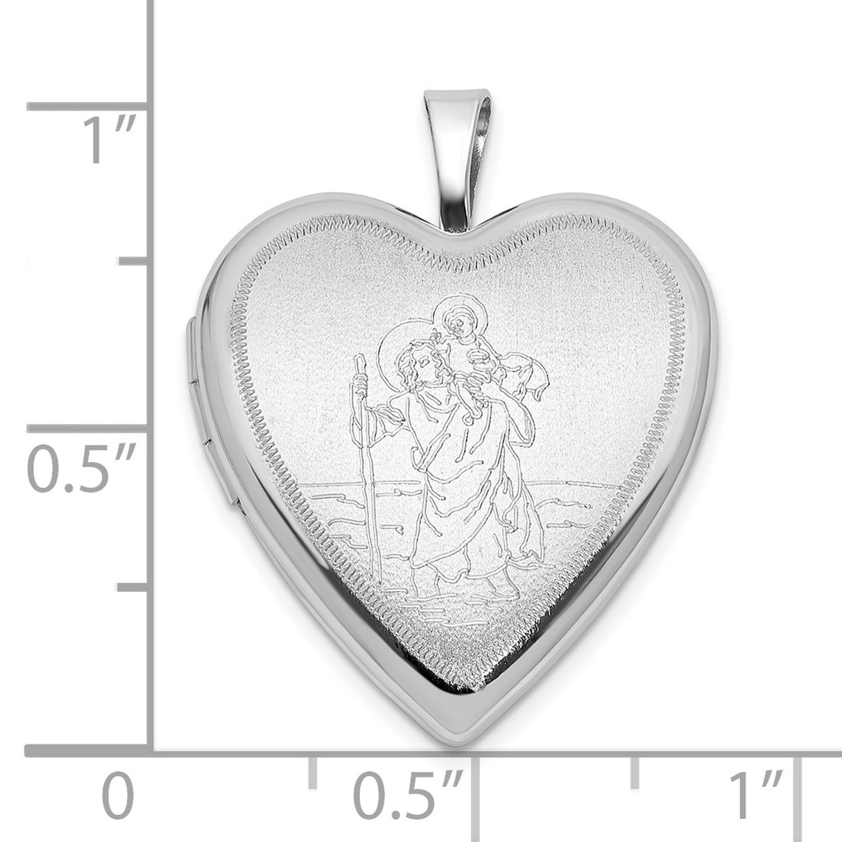 Polished Satin Saint Christopher 20mm Heart Locket Charm Pendant in Real 925 Sterling Silver