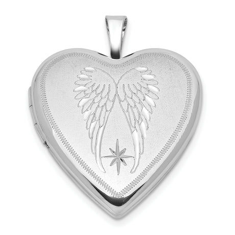 Sterling Silver Heart Locket Pendant with Angel Wings and Star for Women