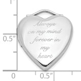 Sterling Silver Heart Locket Pendant with Always on My Mind Message for Women