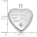 Sterling Silver Heart Locket Pendant with Crescent Moon and Star, I Love You to the Moon and Back Engraving