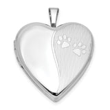 Sterling Silver Heart Locket Pendant with Paw Prints, Pet Memorial Jewelry for Women