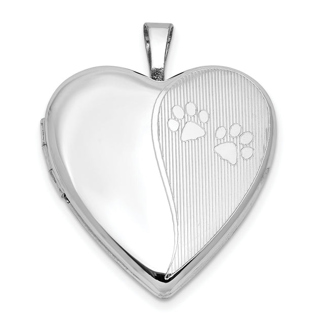 Sterling Silver Heart Locket Pendant with Paw Prints, Pet Memorial Jewelry for Women