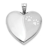 Sterling Silver Heart Locket Pendant with Paw Prints, Pet Memorial Jewelry for Women