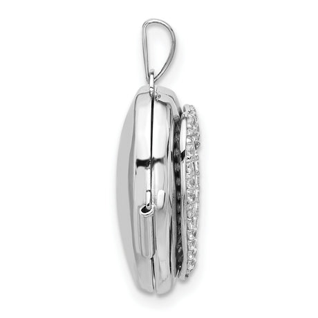 Sterling Silver Heart Locket Pendant with Cubic Zirconia Border, Romantic Keepsake Jewelry for Women