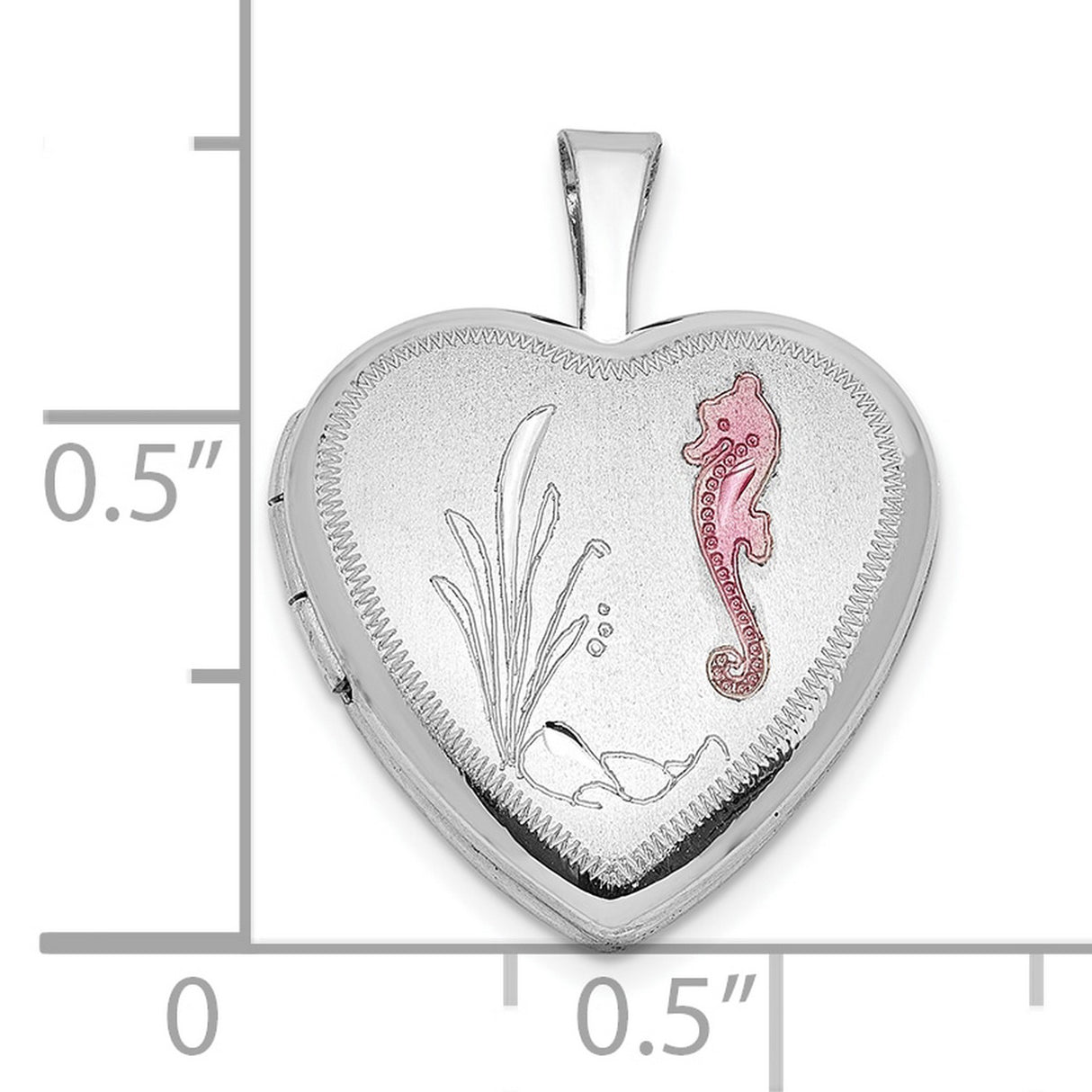 Sterling Silver Heart Locket Pendant with Pink Seahorse and Ocean Theme