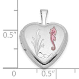 Sterling Silver Heart Locket Pendant with Pink Seahorse and Ocean Theme