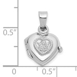 Sterling Silver Heart Locket Pendant with Raised Angel Cherub Design, Religious Keepsake Jewelry