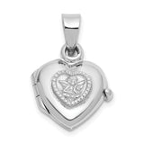 Sterling Silver Heart Locket Pendant with Raised Angel Cherub Design, Religious Keepsake Jewelry