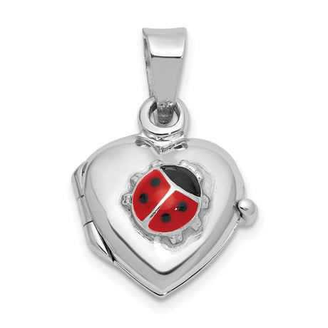 Sterling Silver Heart Locket Pendant with Red and Black Ladybug Design for Women and Girls