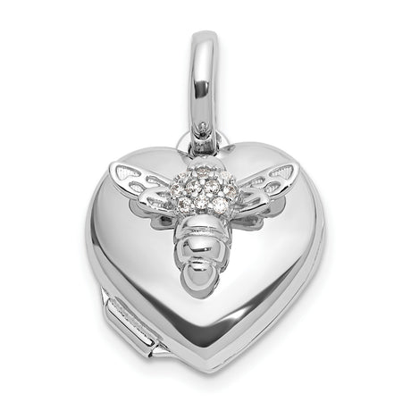 Sterling Silver Heart Locket Pendant with Cubic Zirconia, Bee and Nature Inspired Design for Women