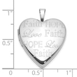 Sterling Silver Heart Locket Pendant with Faith Hope Love Message, Inspirational Christian Jewelry