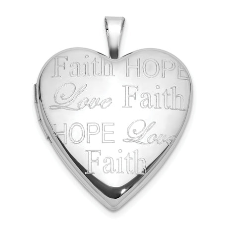 Sterling Silver Heart Locket Pendant with Faith Hope Love Message, Inspirational Christian Jewelry