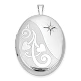 .05ct Diamond Heart Design 26mm Oval Locket Charm Pendant in Real 925 Sterling Silver