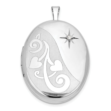 .05ct Diamond Heart Design 26mm Oval Locket Charm Pendant in Real 925 Sterling Silver