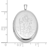 Satin Polished Saint Christopher 26mm Oval Locket Charm Pendant in Real 925 Sterling Silver