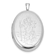 Satin Polished Saint Christopher 26mm Oval Locket Charm Pendant in Real 925 Sterling Silver