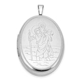 Satin Polished Saint Christopher 26mm Oval Locket Charm Pendant in Real 925 Sterling Silver