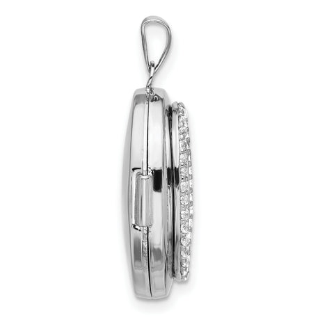 Sterling Silver Oval Locket Pendant with Cubic Zirconia Halo, Polished Keepsake Jewelry for Women