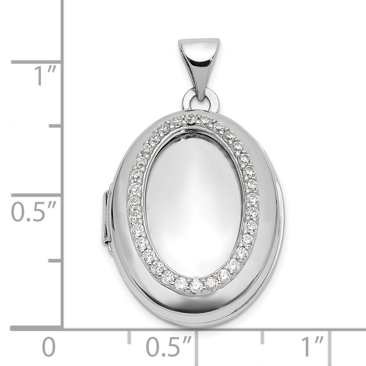 Sterling Silver Oval Locket Pendant with Cubic Zirconia Halo, Polished Keepsake Jewelry for Women