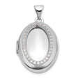 Sterling Silver Oval Locket Pendant with Cubic Zirconia Halo, Polished Keepsake Jewelry for Women