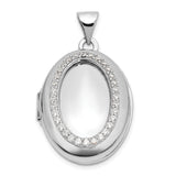 Sterling Silver Oval Locket Pendant with Cubic Zirconia Halo, Polished Keepsake Jewelry for Women