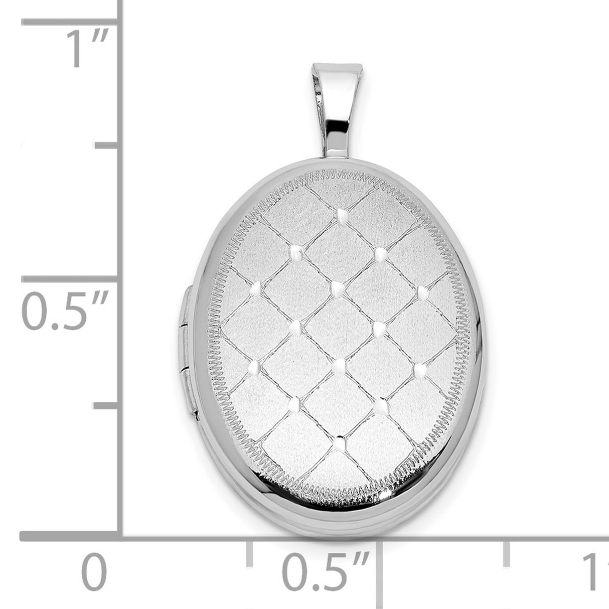 Sterling Silver Oval Locket Pendant with Quilted Diamond Pattern and Satin Finish