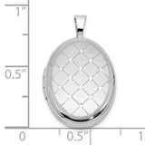 Sterling Silver Oval Locket Pendant with Quilted Diamond Pattern and Satin Finish