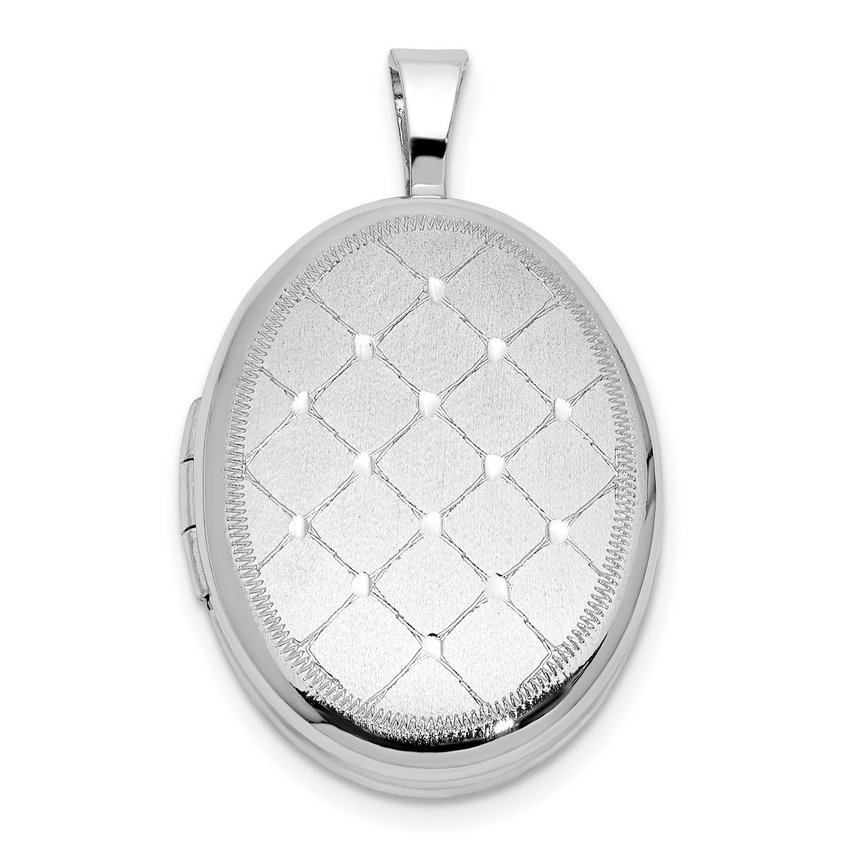 Sterling Silver Oval Locket Pendant with Quilted Diamond Pattern and Satin Finish
