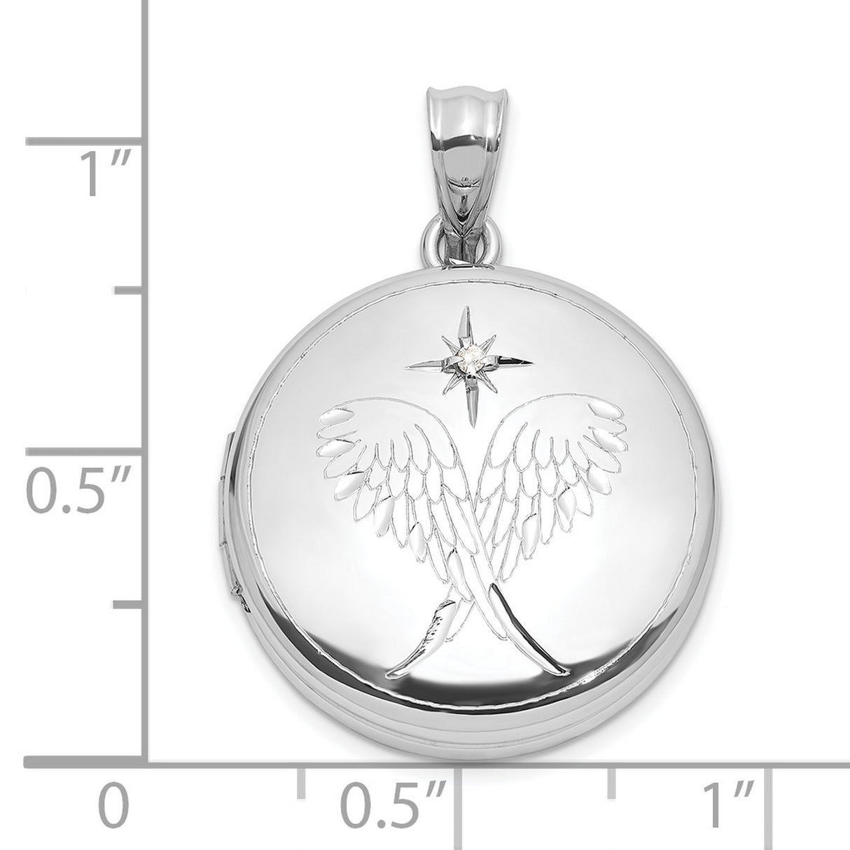 Diamond Star 20mm Angel Wings Round Locket Charm Pendant in Real 925 Sterling Silver