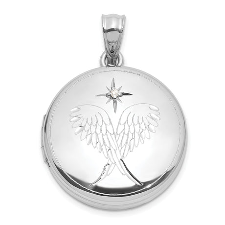 Diamond Star 20mm Angel Wings Round Locket Charm Pendant in Real 925 Sterling Silver