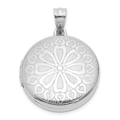 Sterling Silver Heart Locket Pendant with Etched Rose Window and Filigree Design