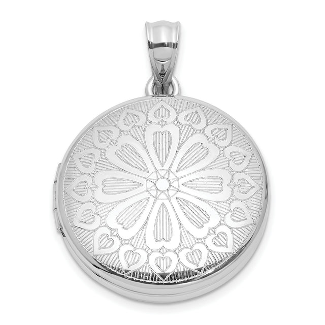 Sterling Silver Heart Locket Pendant with Etched Rose Window and Filigree Design