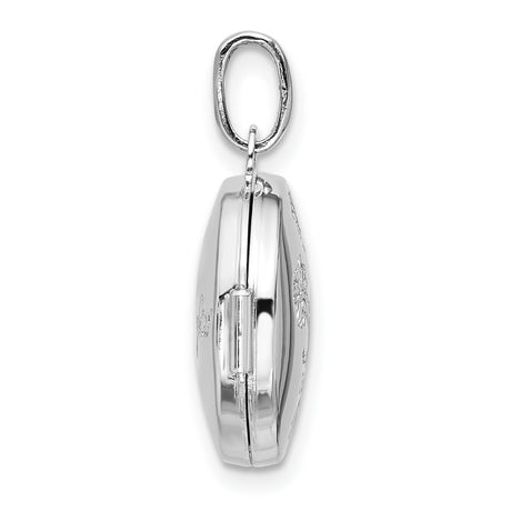 Sterling Silver Round Floral Locket Pendant with Botanical Design for Women