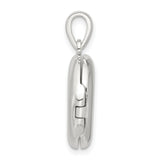 Sterling Silver Round Locket Pendant with Starburst Design and Clear Center Stone
