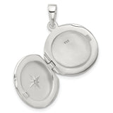 Sterling Silver Round Locket Pendant with Starburst Design and Clear Center Stone