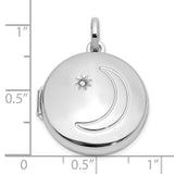Sterling Silver Round Locket Pendant with Diamond, Crescent Moon and Star Celestial Design