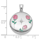 .05ct Diamond Epoxy Roses 20mm Round Locket Charm Pendant in Real 925 Sterling Silver