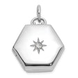 Sterling Silver Hexagon Locket Pendant with Cubic Zirconia, Starburst Celestial Design