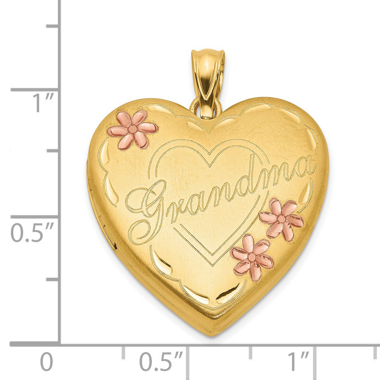 1/20 Gold Filled Grandma Word And Flowers On Heart Shaped Locket Charm Pendant in Real  Yellow Gold