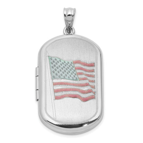Sterling Silver Flag Locket Pendant with Enameled American Flag Design, Patriotic Jewelry