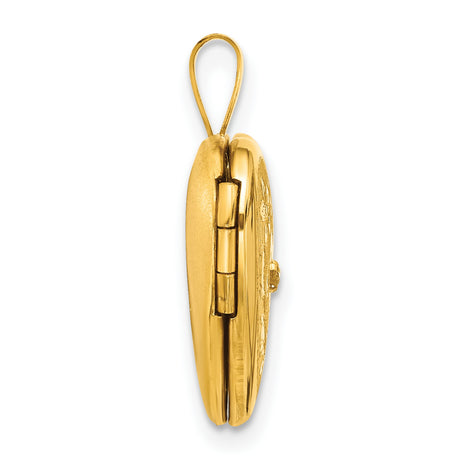 Gold Filled Polished Textured Diamond 16mm Floral Heart Locket Charm Pendant in Real  Yellow Gold